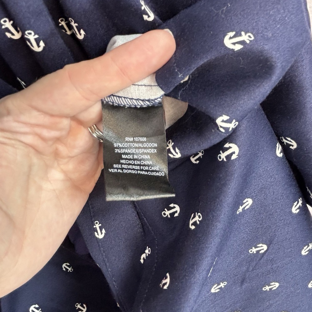 Nautical Sleeveless Shirt Dress 12 Nautical Anchor Print Cotton Midi Navy Blue - Picture 5 of 9